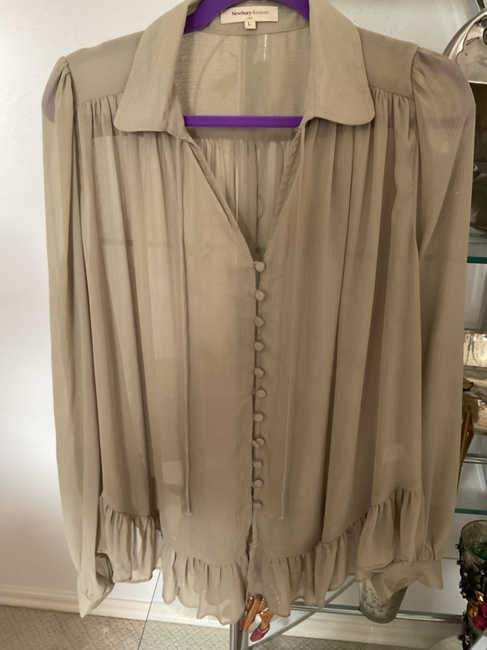 Newbury Kustom Beige Sheer Button-Front Blouse